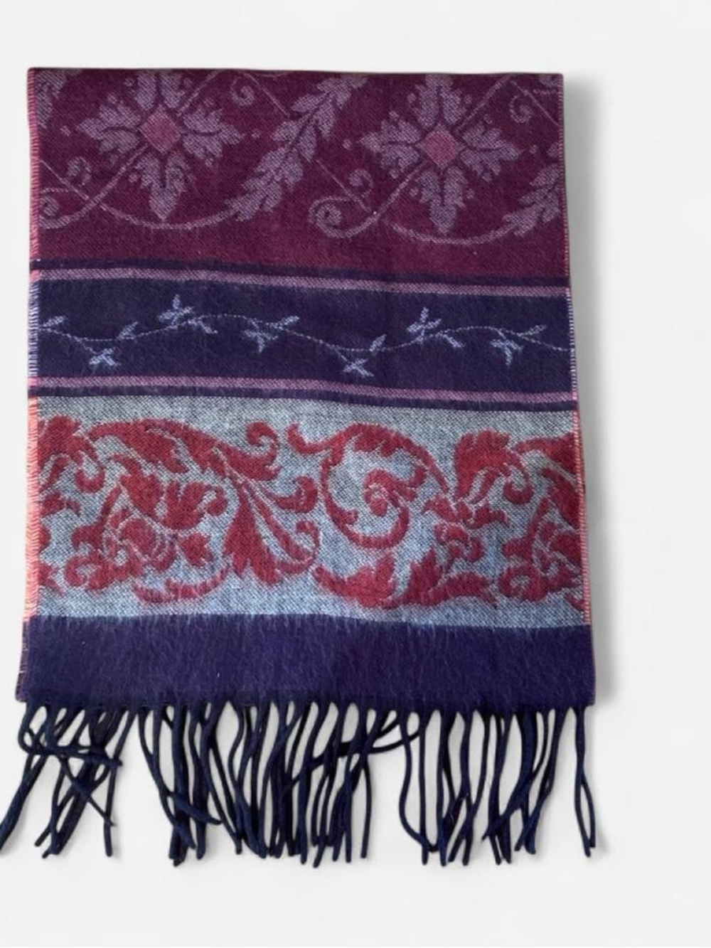 Women's Plum & Navy Floral Scroll Fringe Scarf